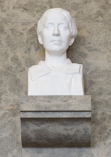 Marble bust of nuclear physicist Lise Meitner.