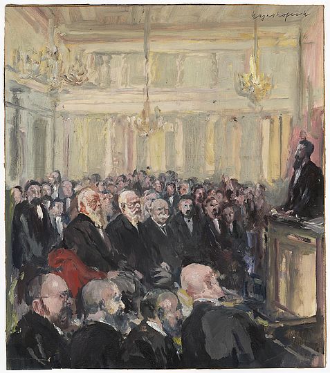 Das Ölgemälde von Max Mayrshofer zeigt die Gründungs-Versammlung des Deutschen Musems im Festsaal der Königlich-Bayerischen Akademie der Wissenschaften in München am 28.Juni 1903. 