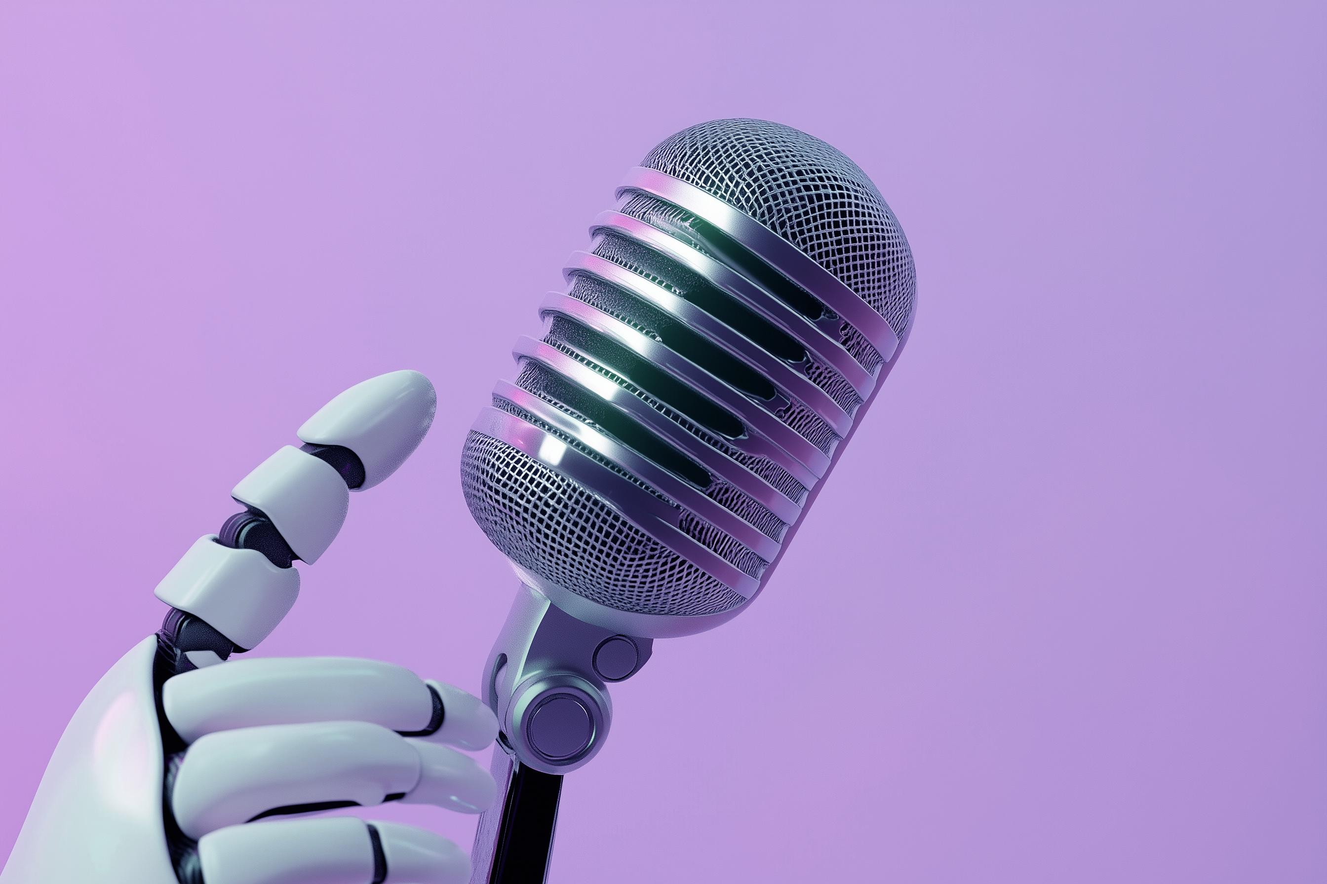 Roboterhand hält Mikro (KI-generiertes Bild)
