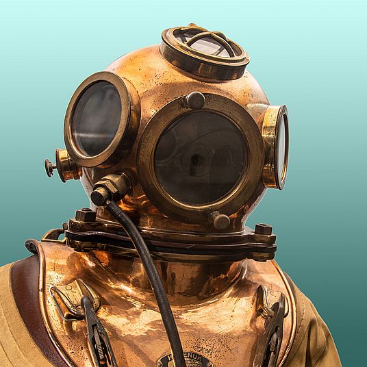 View of a diving suit in the Oceanography exhibition.
