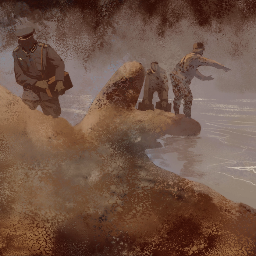 Drei Soldaten werfen etwas in die Salzach. Ein Soldat geht mit einem Kasten im Arm weg.