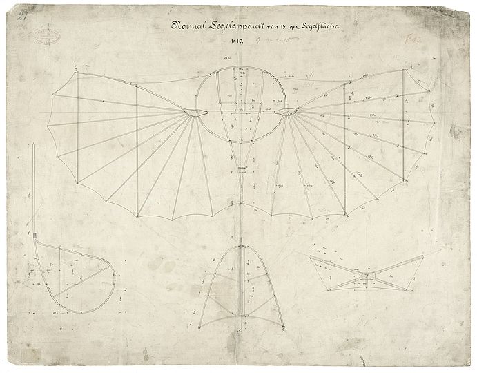 Konstruktionszeichnung des Normal-Segelapparats von Otto Lilienthal 