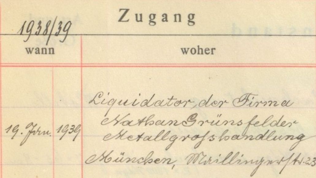 Foto: Hinweis auf einen NS-verfolgungsbedingten Entzug? Eintrag im Eingangsbuch des Deutschen Museums vom 19.1.1939.