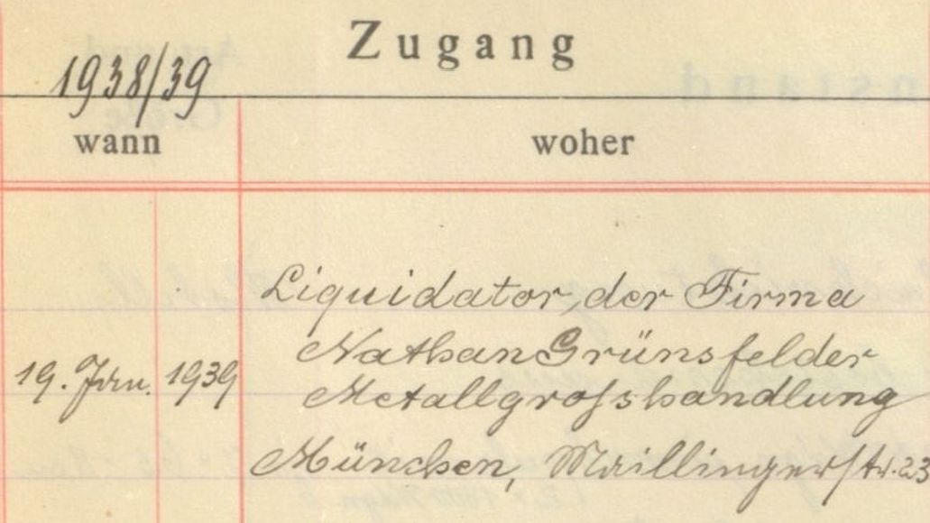 Foto: Hinweis auf einen NS-verfolgungsbedingten Entzug? Eintrag im Eingangsbuch des Deutschen Museums vom 19.1.1939.