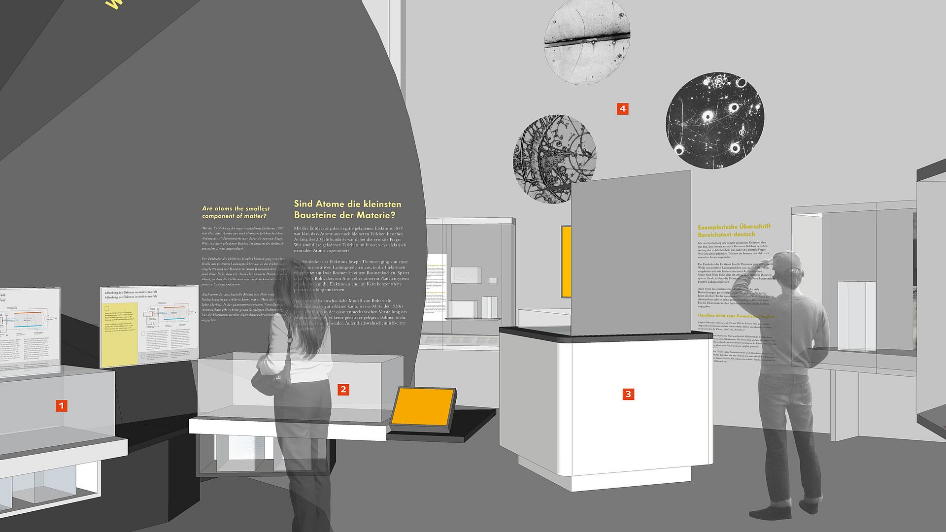 Eine Visualisierung der neuen Ausstellung Atomphysik.