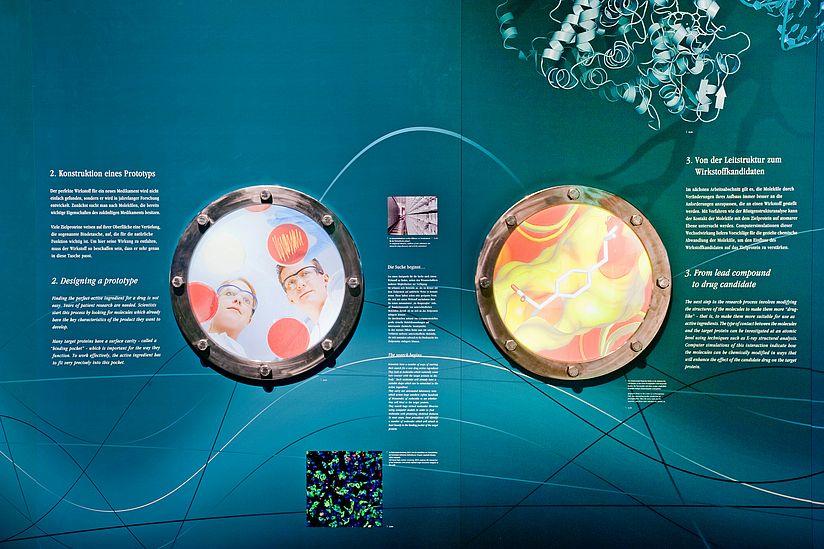 Ausstellungsbereich "Entwicklung neuer Arzneimittel".