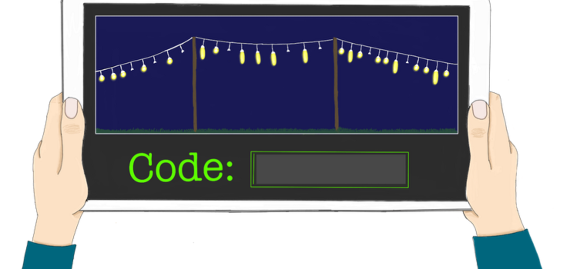 Lichterkette mit verstecktem Morsecode auf Tablet