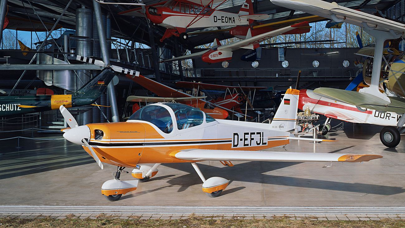 Sport- und Reiseflugzeuge Bölkow Bo 209 Monsun in der Flugwerft Schleißheim.