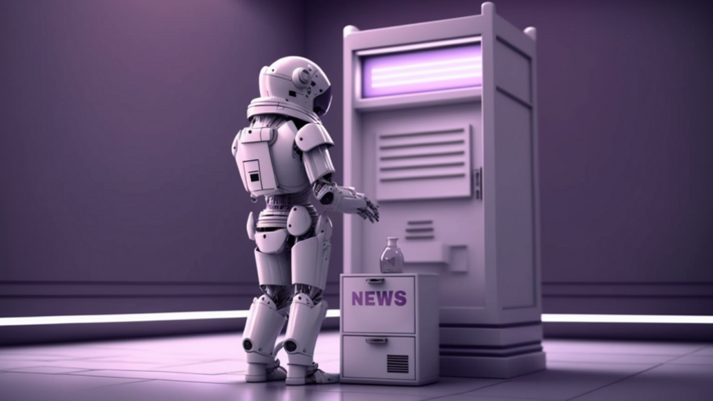 Visual Newsletter: Roboter wirft Briefe in einen Briefkasten. KI-generiertes Bild