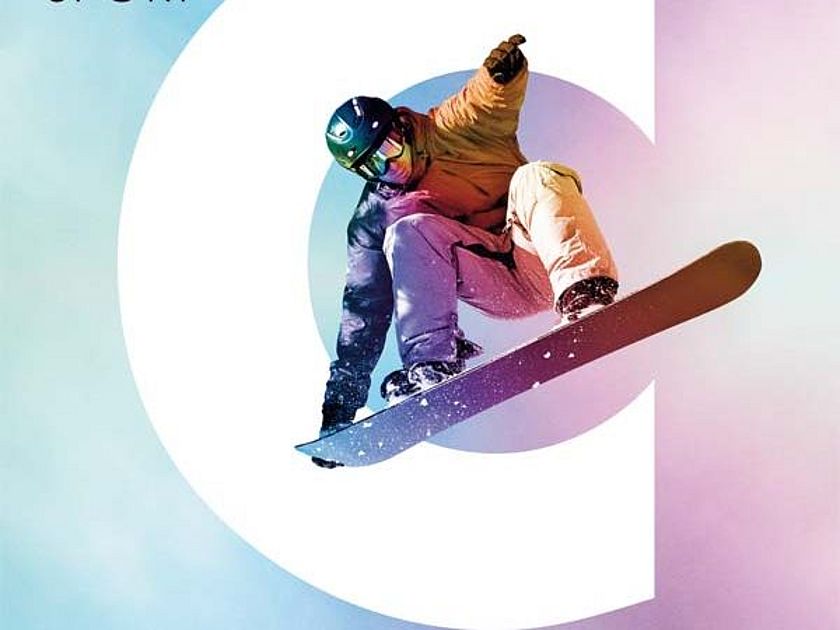 Plakatmotiv mit Snowboarder.