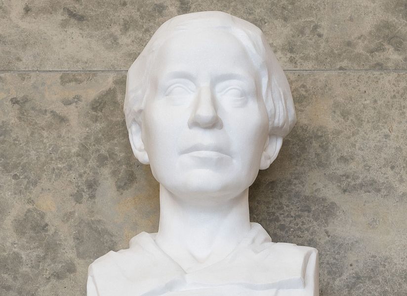 Marble bust of nuclear physicist Lise Meitner.