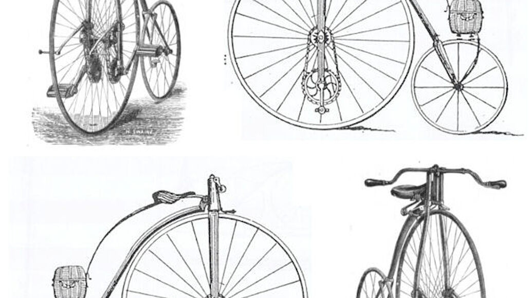 Kollage von Zeichnungen von Hochrädern