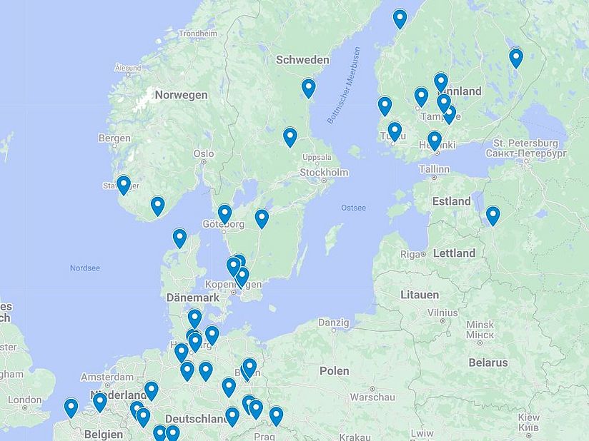 Karte von Google MyMaps mit bestätigten Empfangsorten von Radio Eule.