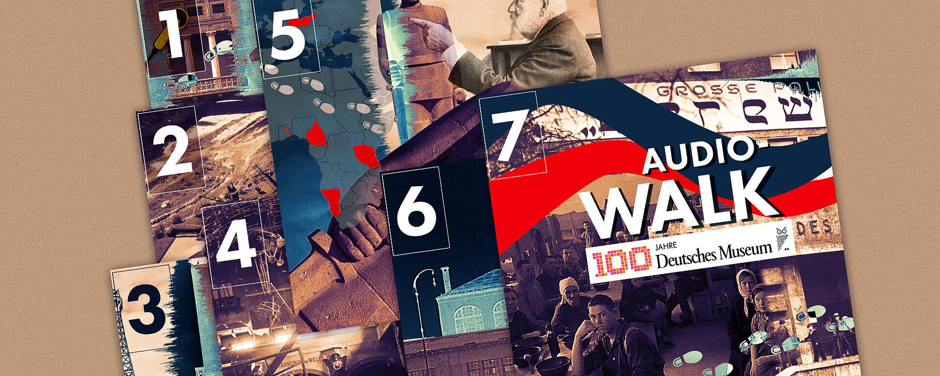 Collage: Podcastcover "Audiowalk - 100 Jahre Deutsches Museum"
