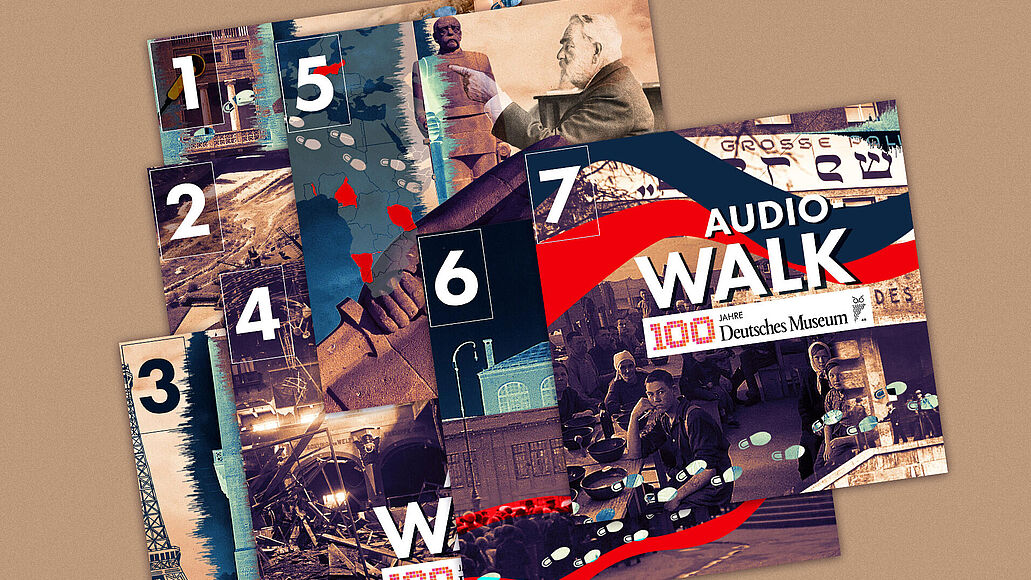 Collage: Podcastcover "Audiowalk - 100 Jahre Deutsches Museum"