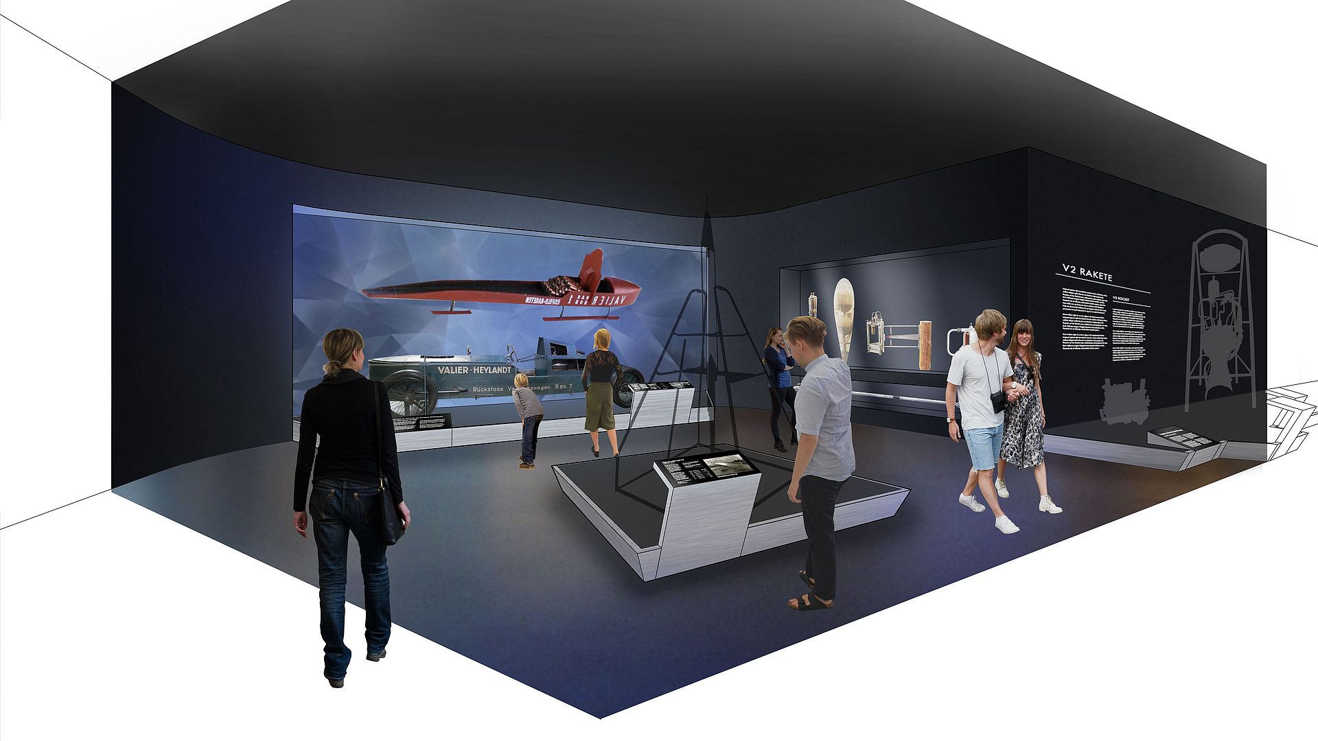Rendering der neuen Ausstellung Raumfahrt.
