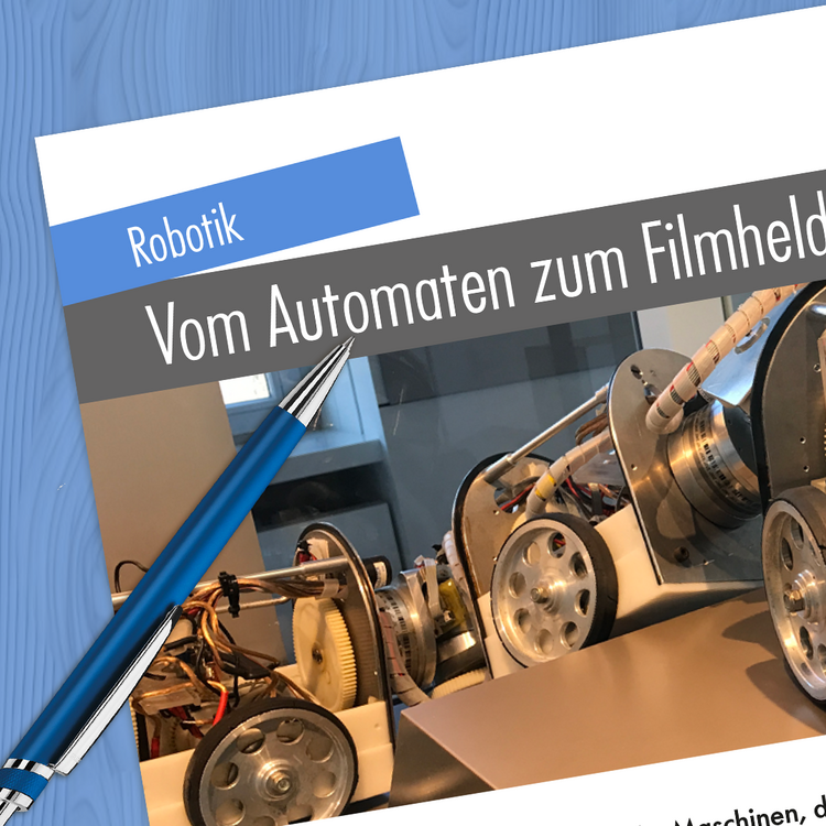 Montage: Deckblatt Forscherbogen "Robotik" und Stift