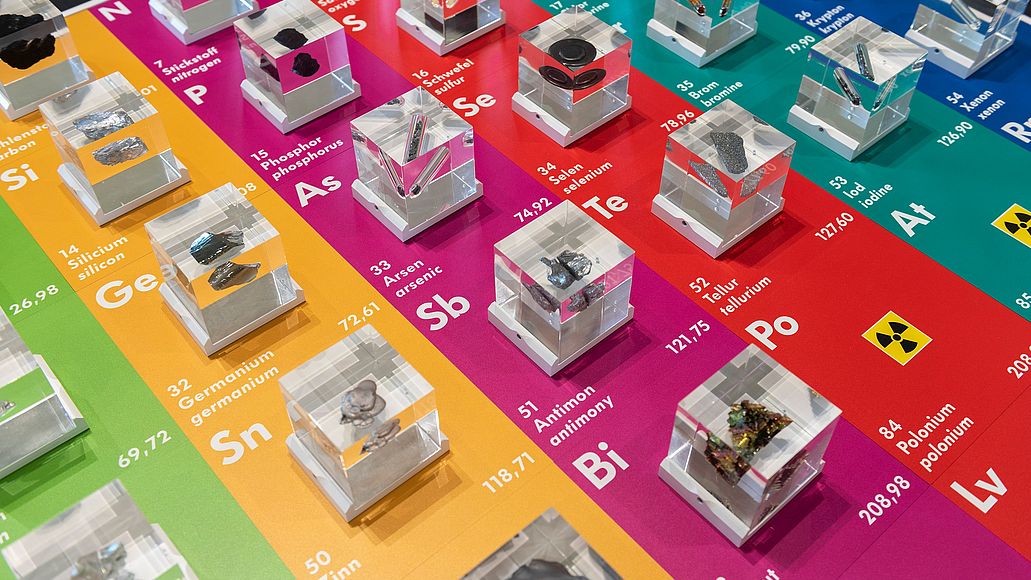 Periodensystem der Elemente Ausschnitt des Periodensystems der Elemente in der Ausstellung Chemie.