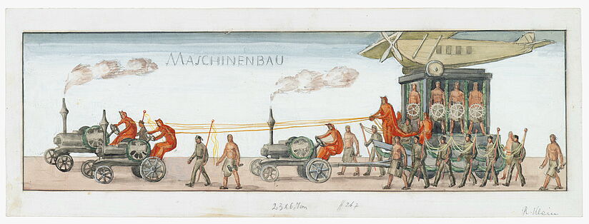 Entwurf für den Wagen der Maschinenbauer zum Festzug am 5.5.1925 anlässlich der Eröffnung des Ausstellungsgebäudes auf der Museumsinsel (DMA CD L7711/070)