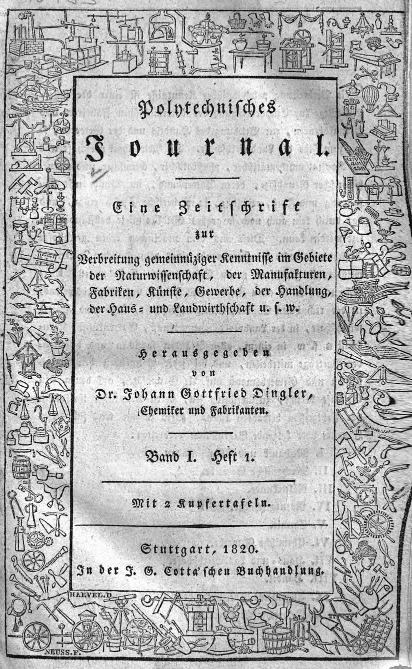 Polytechnisches Journal - Titelblatt von 1820