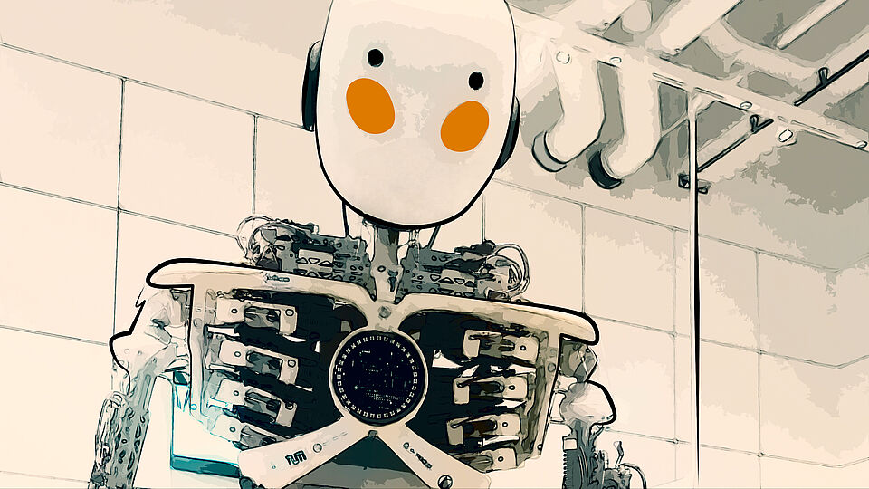 Eine Zeichnung des Radelnden Roboters in der Robotik Ausstellung.