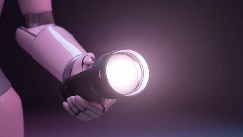 Roboter mit Taschenlampe