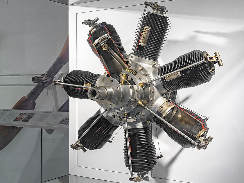Umlaufmotor Oberursel U0 in der Ausstellung Historische Luftfahrt.