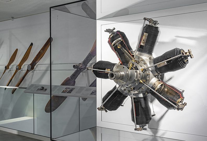 Umlaufmotor Oberursel U0 in der Ausstellung Historische Luftfahrt.