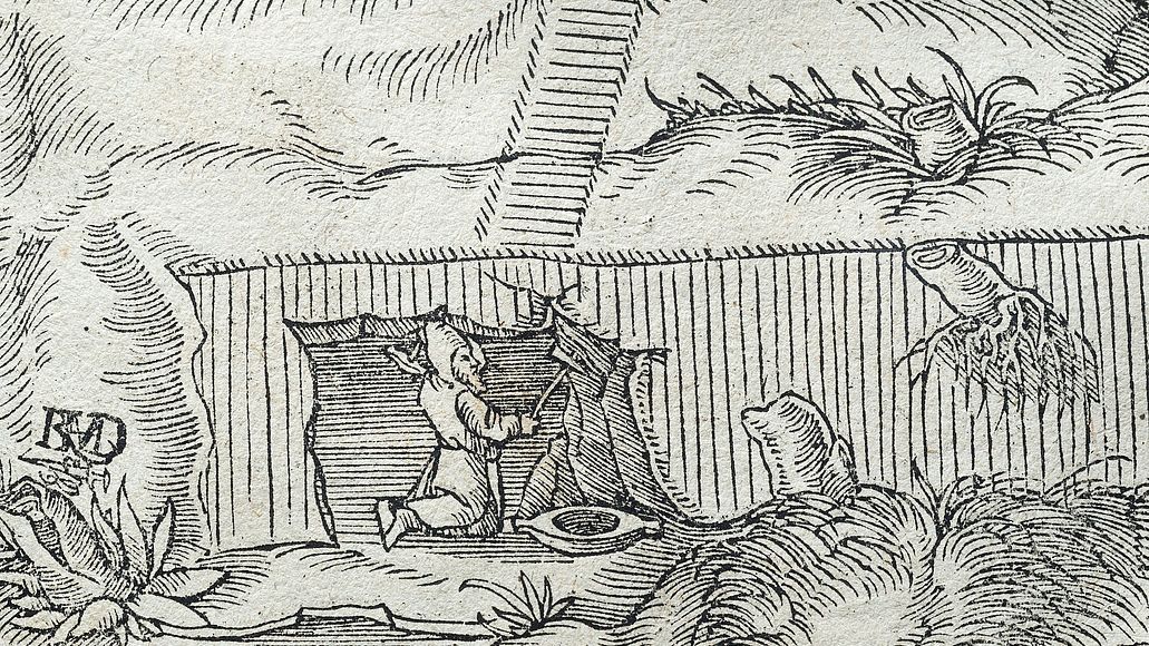 Detail mit Monogramm des Holzschneiders 