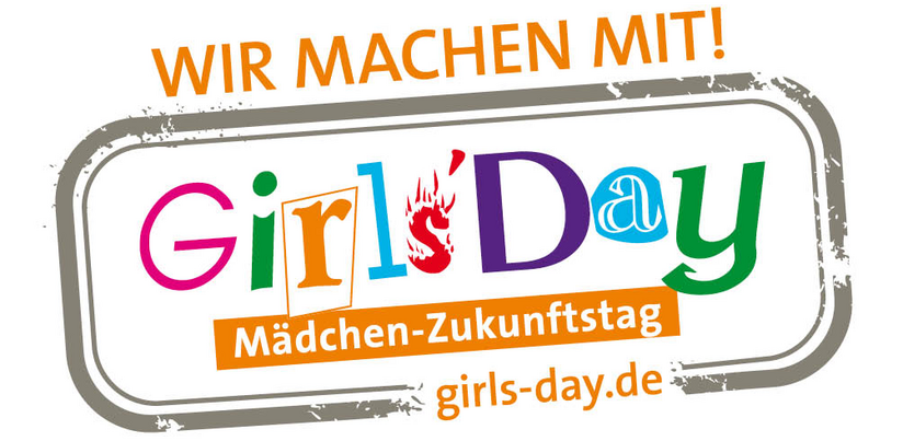 Logo mit dem Text "Wir machen mit!" über einem bunten "Girls