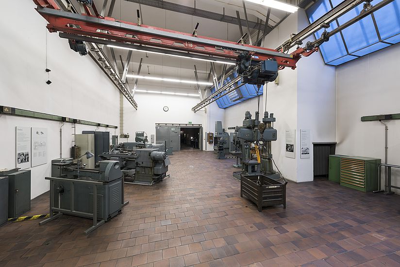 View into the classic machine tools room.