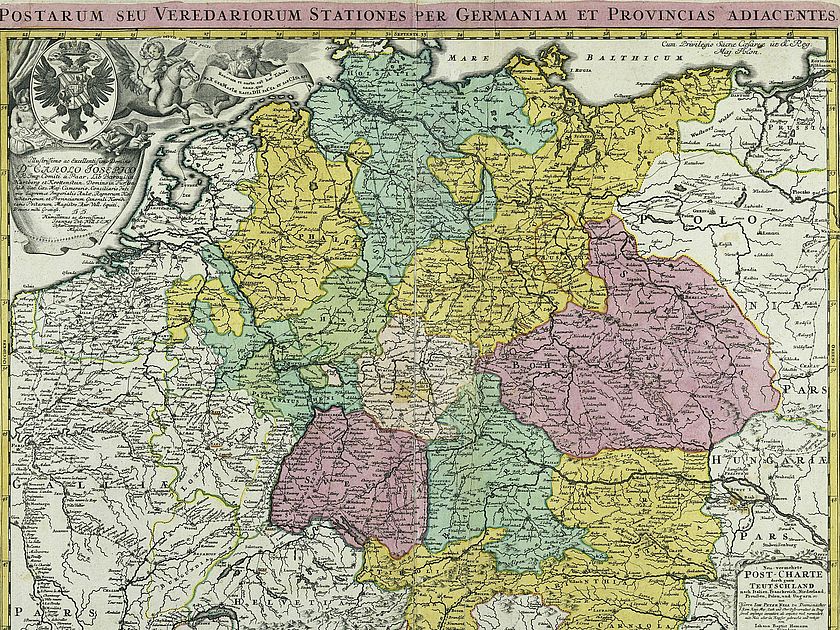 Farbige Karte mit lateinischem Text.