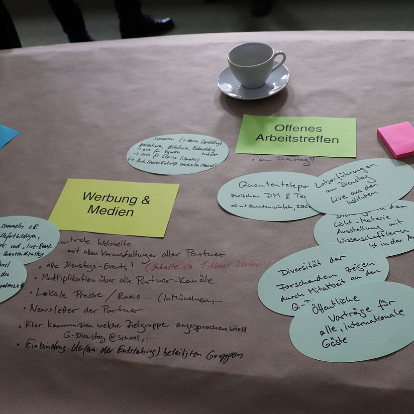 Textzettel in unterschiedlichen Formen auf dem Tisch