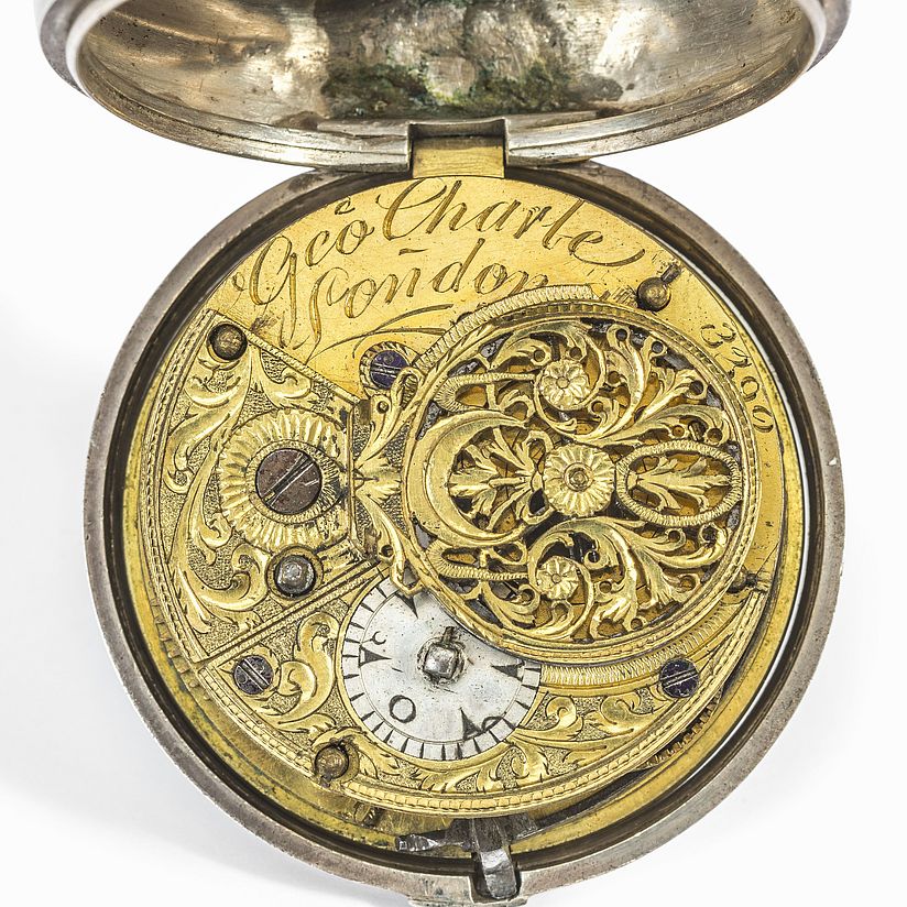 Ansicht des Inneren einer Taschenuhr aus dem frühen 19. Jh. (Sammlung Deutsches Museum)
