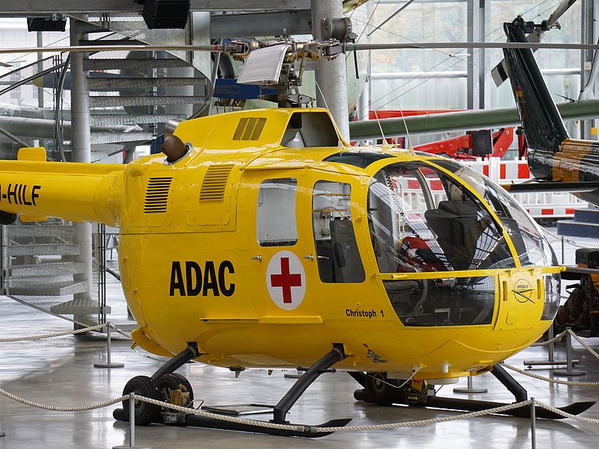 Rettungshubschrauber MBB Bo 105 C in der Flugwerft Schleißheim.