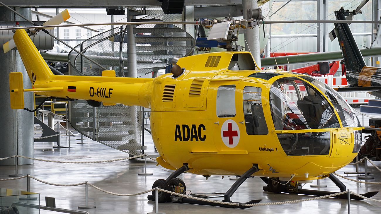 Rettungshubschrauber MBB Bo 105 C in der Flugwerft Schleißheim.