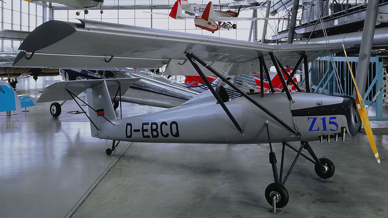 Forschungsflugzeug LF 1 Zaunkönig in der Flugwerft Schleißheim.