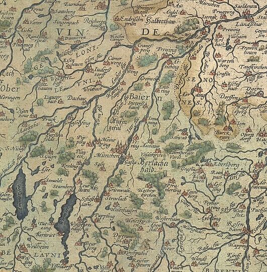 Kartenausschnitt aus der Bayernkarte von Philipp Apian.