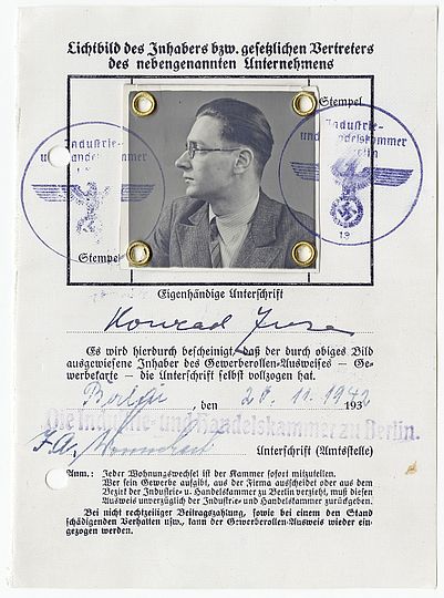Gewerbeausweis für Konrad Zuse, 20.11.1942