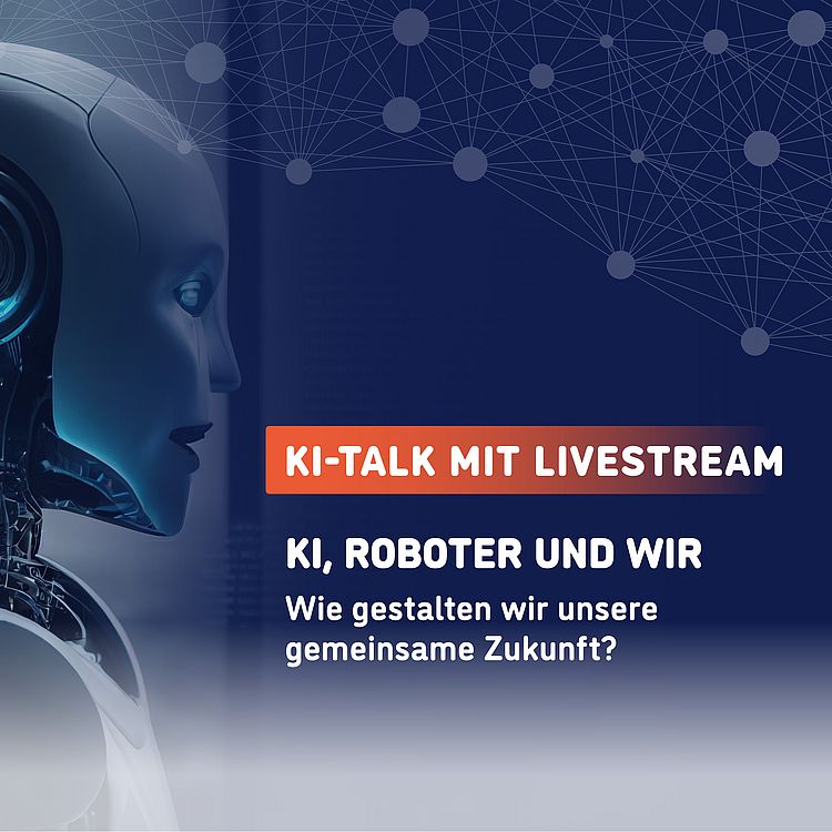 Grafik Diskussionsrunde KI, Roboter und wir – wie gestalten wir unsere gemeinsame Zukunft?