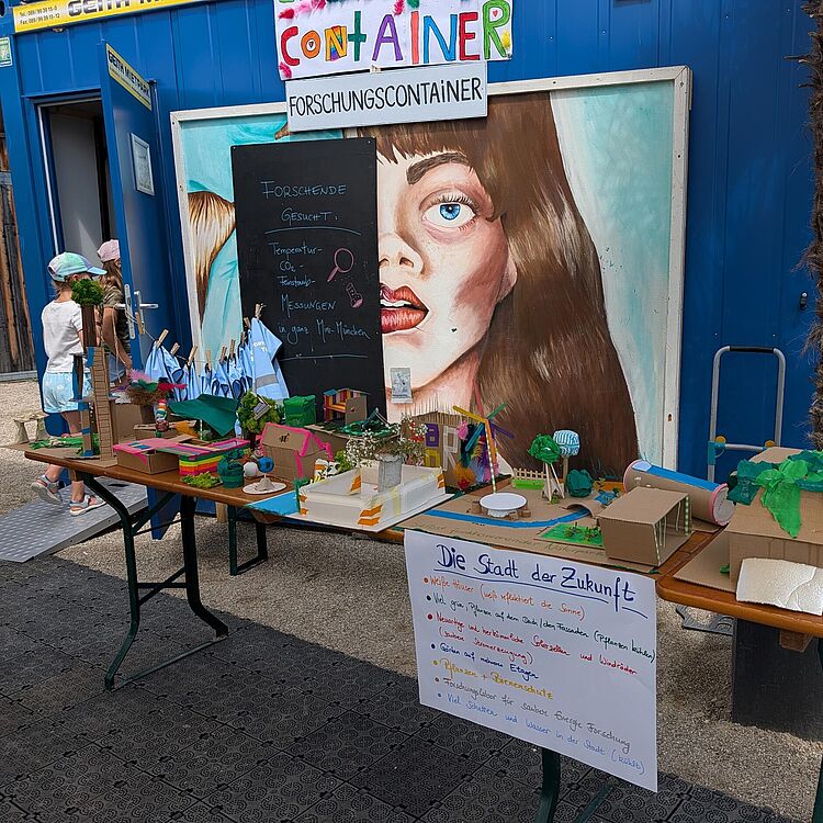 Auf dem Foto sieht man einen Teil der Stadt- und Häusermodelle, die die Kinder gebaut haben.