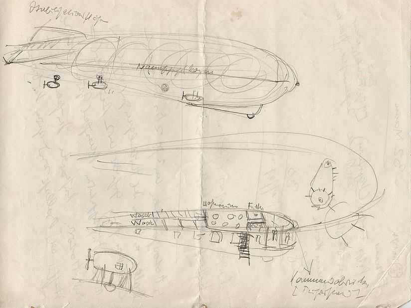 Bleistiftskizze von Erika Mann auf einem Blatt des "Stoffel"-Manuskripts.