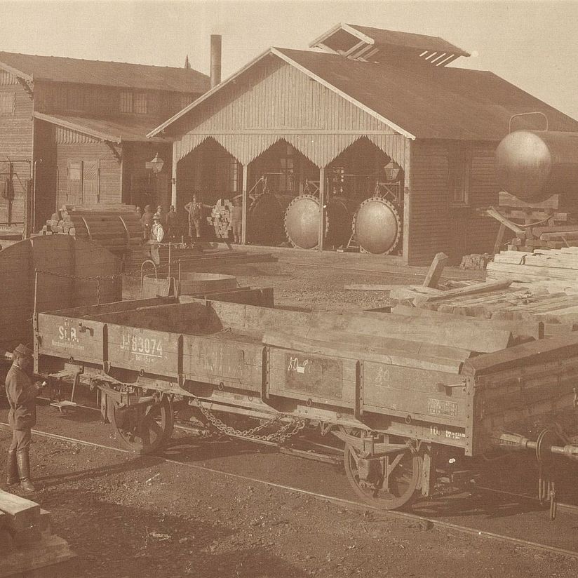 Holz-Imprägnierwerk der Firma Guido Rütgers KG in Chryplin (Galizien), um 1900