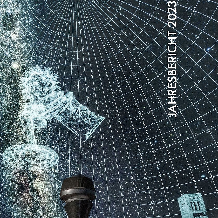 Auf dem Cover des Jahresberichts 2023 des Deutschen Museums sieht man das Planetarium mit Projektor der Sonderausstellung "100 Jahre Planetarium".