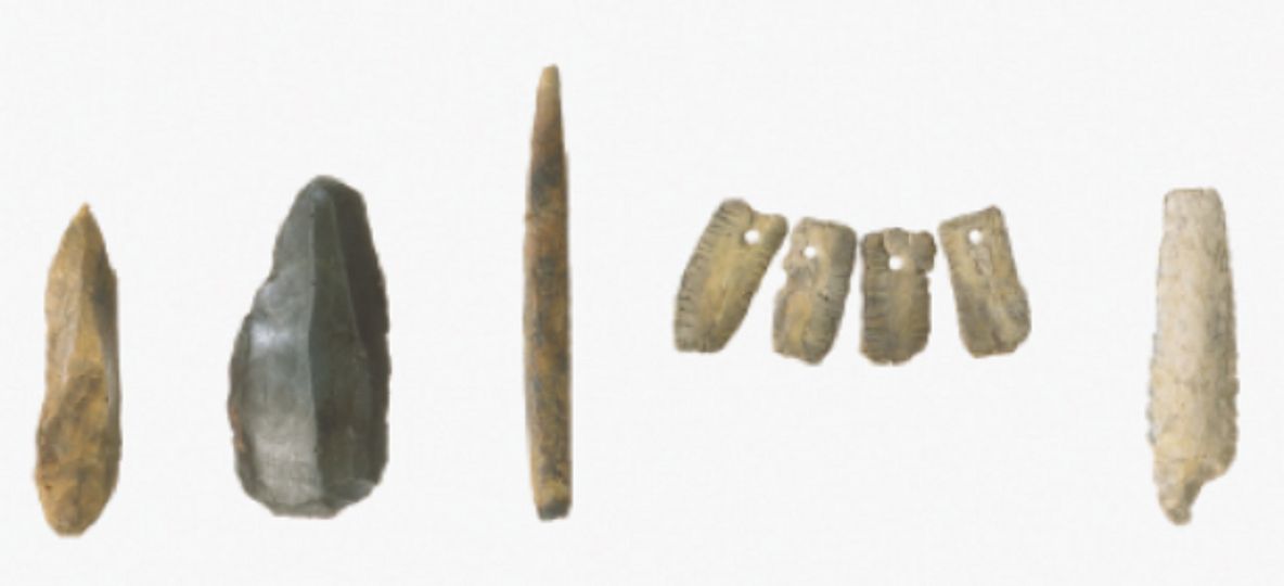 Copies of jewellery and tools such as hand axes and awls.