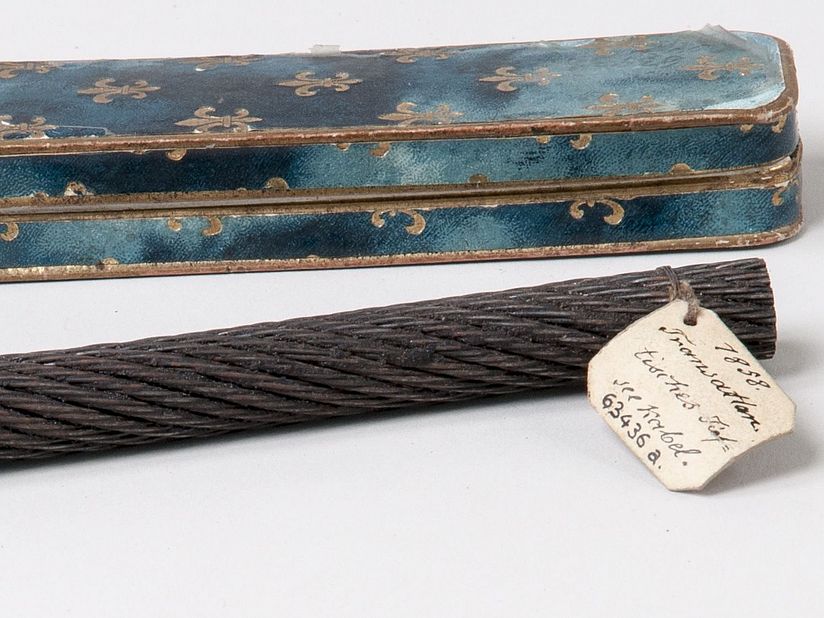 Ein Stück des ersten transatlantischen Tiefseekabels mit Schmuckdose.