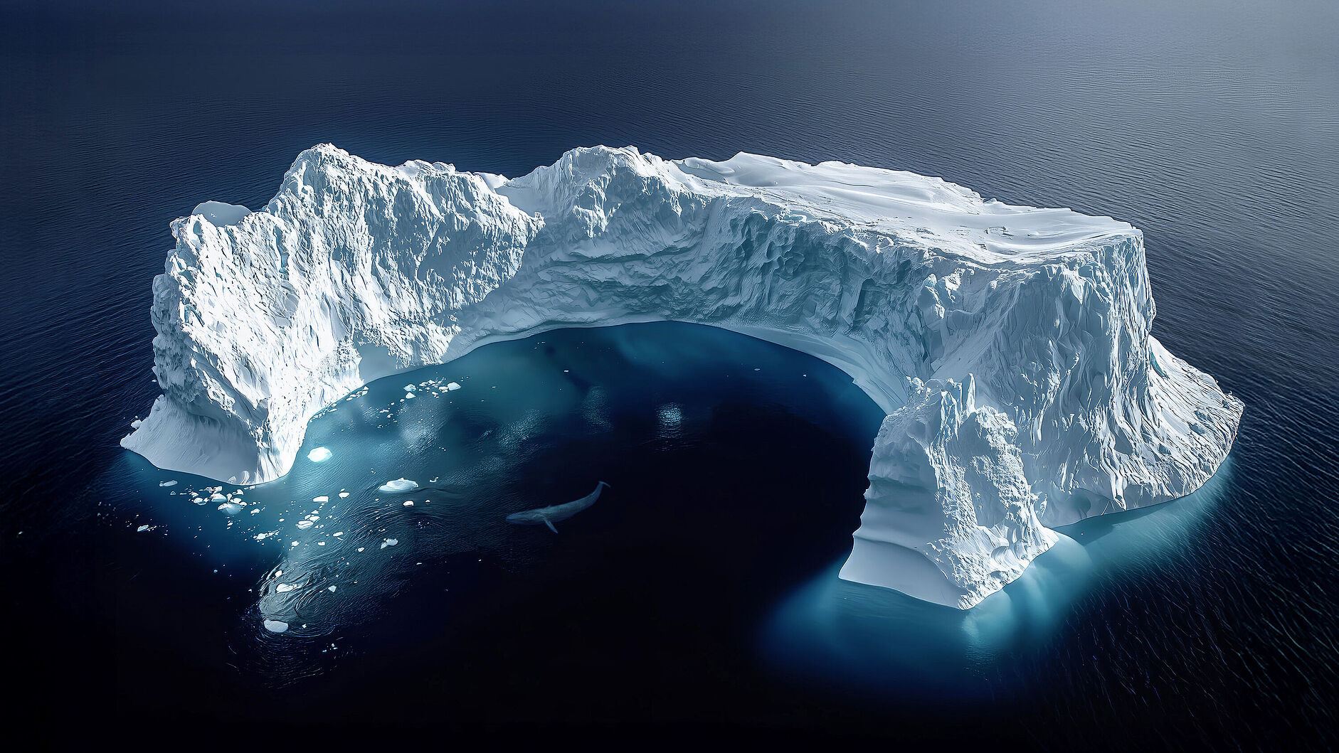 Ein mit KI erzeugtes Bild eines U förmigen Eisbergs