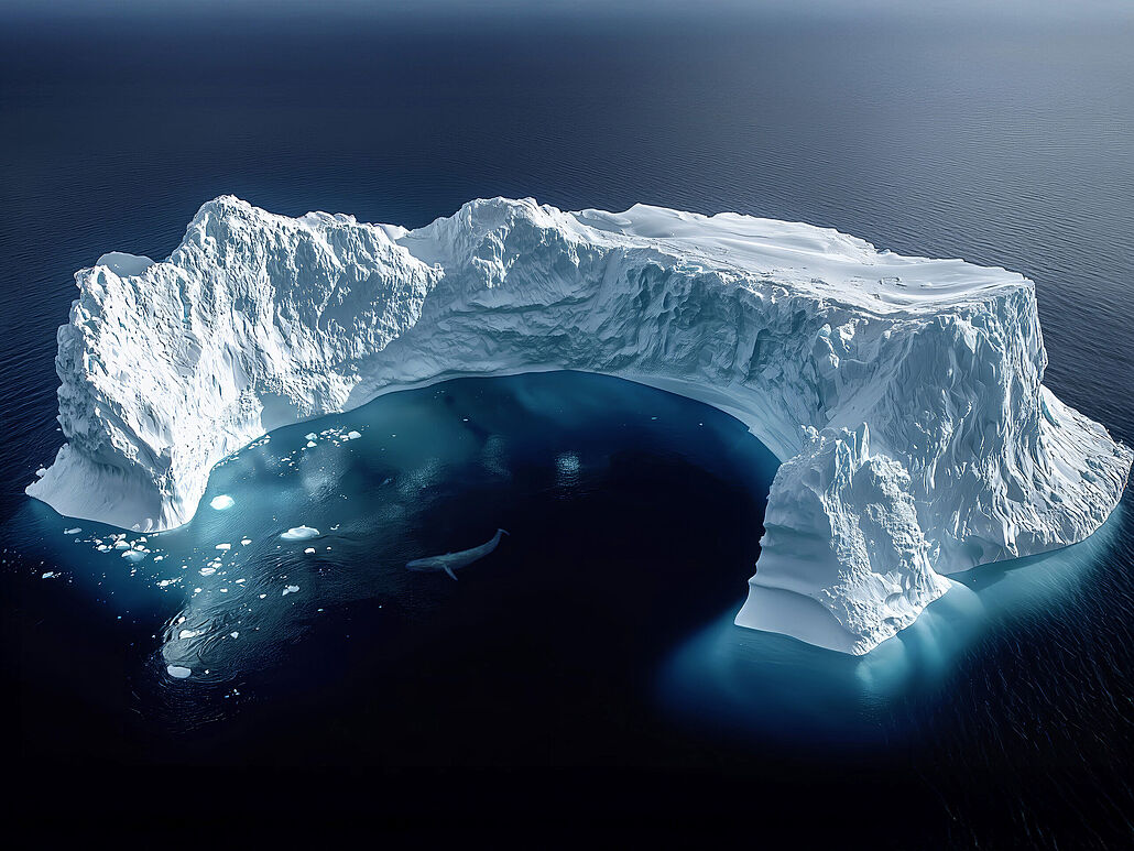 Ein mit KI erzeugtes Bild eines U förmigen Eisbergs