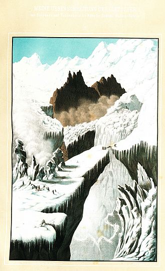 Altes Buchcover zeigt Überquerung der Gletscher.