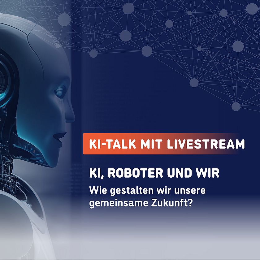 Grafik Diskussionsrunde KI, Roboter und wir – wie gestalten wir unsere gemeinsame Zukunft?
